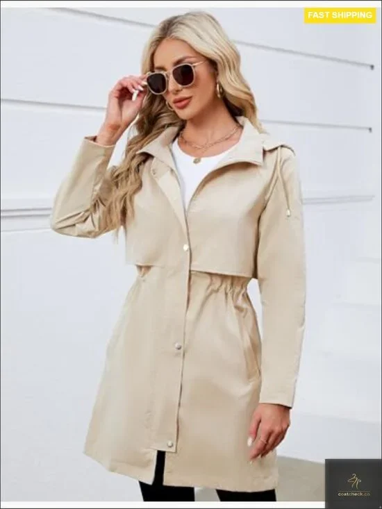 Lightweight Waterproof Trench Coat Rain Jacket Packable Windbreaker Chic Classic - Picture 3 of 7